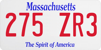 MA license plate 275ZR3