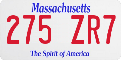 MA license plate 275ZR7