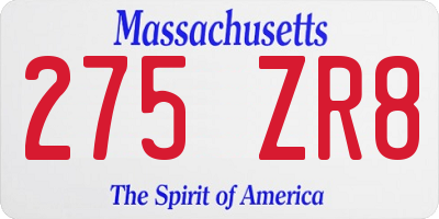 MA license plate 275ZR8