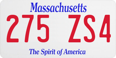 MA license plate 275ZS4