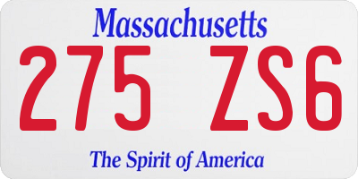 MA license plate 275ZS6