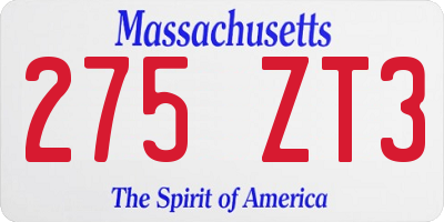 MA license plate 275ZT3