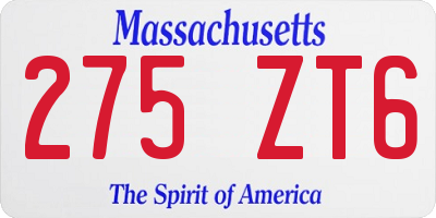 MA license plate 275ZT6