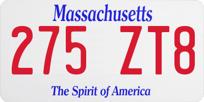 MA license plate 275ZT8