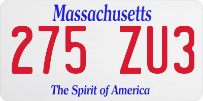 MA license plate 275ZU3