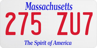 MA license plate 275ZU7