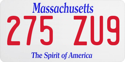 MA license plate 275ZU9