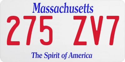 MA license plate 275ZV7