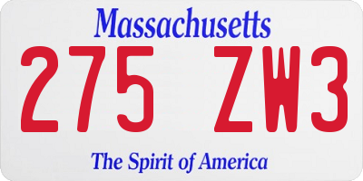 MA license plate 275ZW3