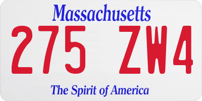 MA license plate 275ZW4