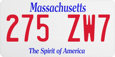 MA license plate 275ZW7