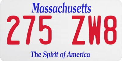 MA license plate 275ZW8