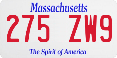 MA license plate 275ZW9