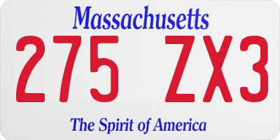 MA license plate 275ZX3