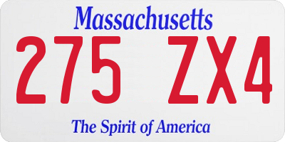 MA license plate 275ZX4