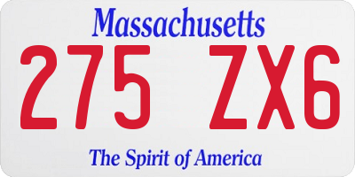 MA license plate 275ZX6