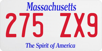 MA license plate 275ZX9