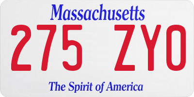 MA license plate 275ZY0