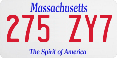MA license plate 275ZY7