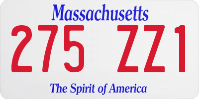 MA license plate 275ZZ1