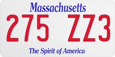 MA license plate 275ZZ3