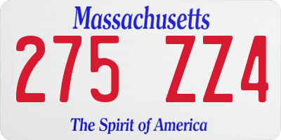 MA license plate 275ZZ4