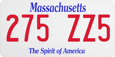 MA license plate 275ZZ5