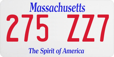 MA license plate 275ZZ7