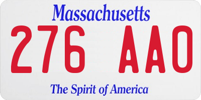 MA license plate 276AA0