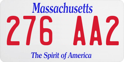 MA license plate 276AA2