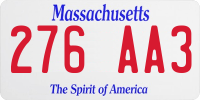MA license plate 276AA3
