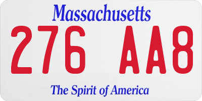 MA license plate 276AA8