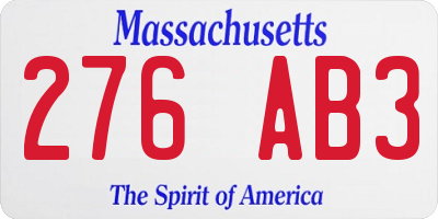 MA license plate 276AB3