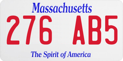 MA license plate 276AB5