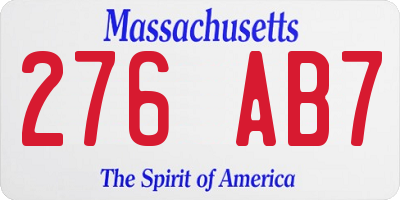 MA license plate 276AB7