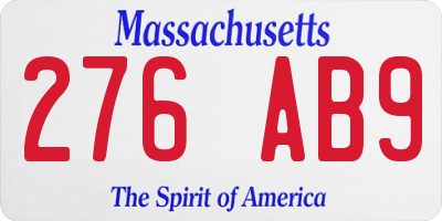 MA license plate 276AB9