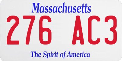 MA license plate 276AC3