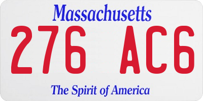 MA license plate 276AC6