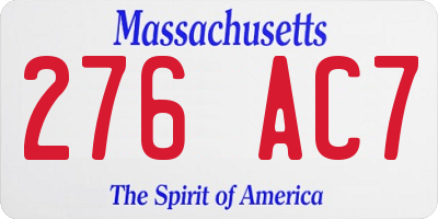 MA license plate 276AC7
