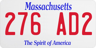 MA license plate 276AD2