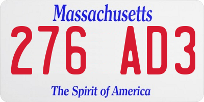 MA license plate 276AD3