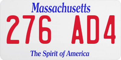 MA license plate 276AD4