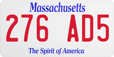 MA license plate 276AD5