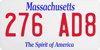 MA license plate 276AD8