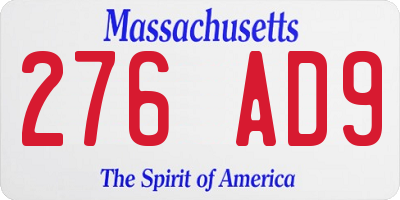 MA license plate 276AD9