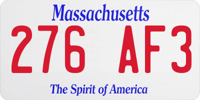 MA license plate 276AF3
