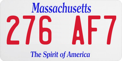 MA license plate 276AF7