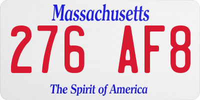 MA license plate 276AF8
