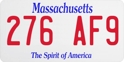 MA license plate 276AF9