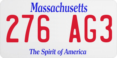 MA license plate 276AG3